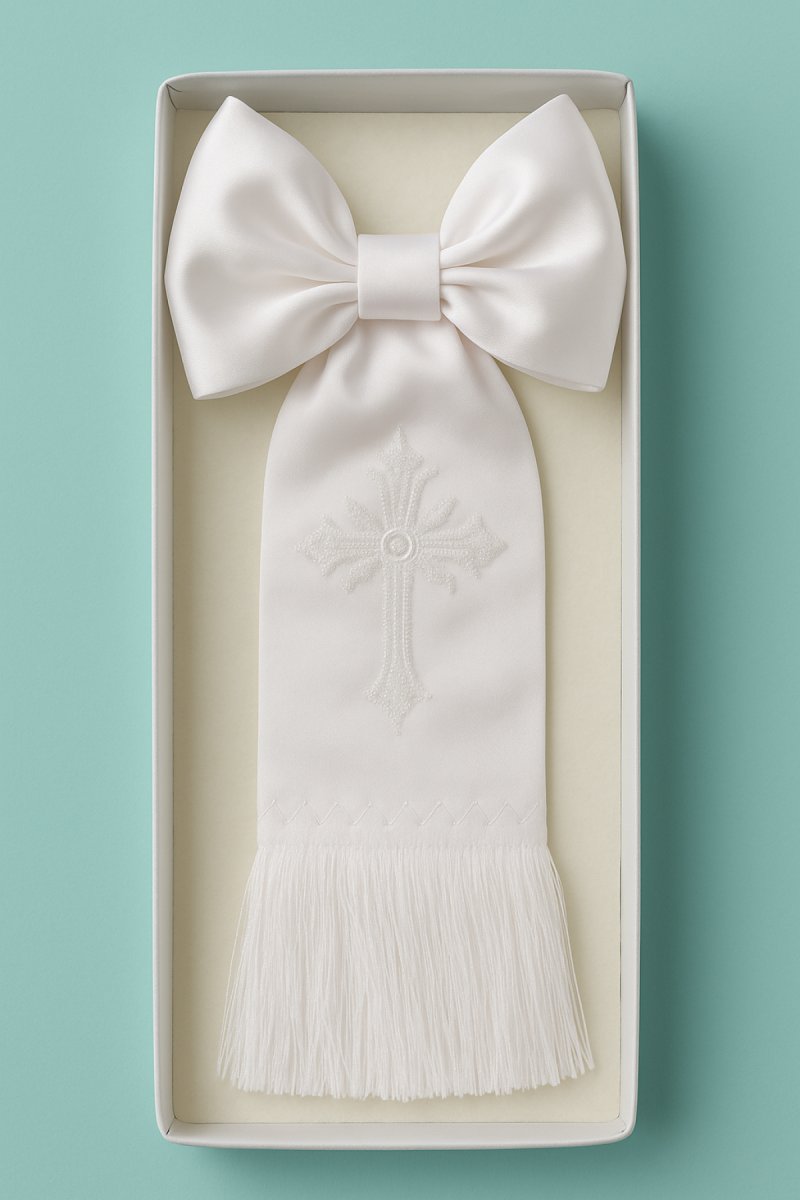 Brazal Comunion Piel De Angel con Cruz Bordada