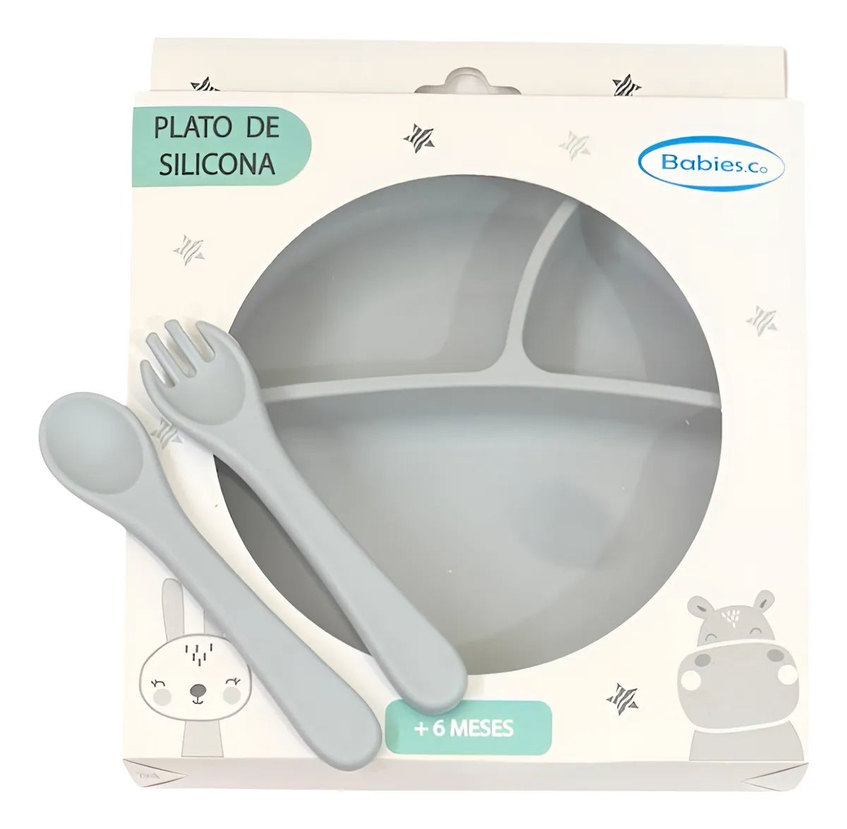 Plato De Silicona Con Divisiones + Cubiertos