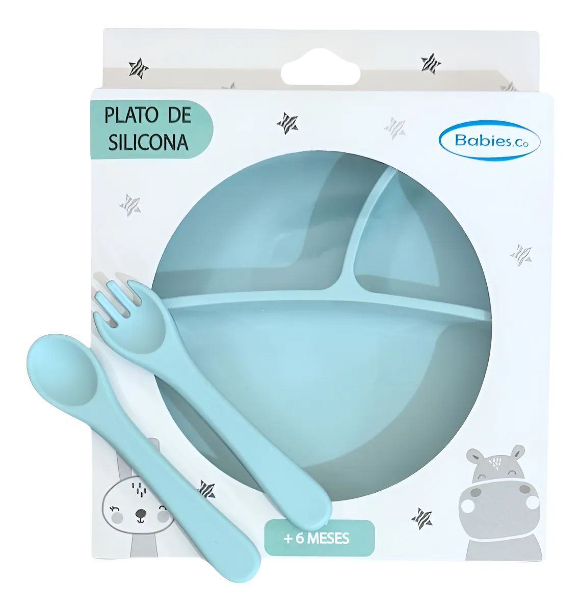 Plato De Silicona Con Divisiones + Cubiertos