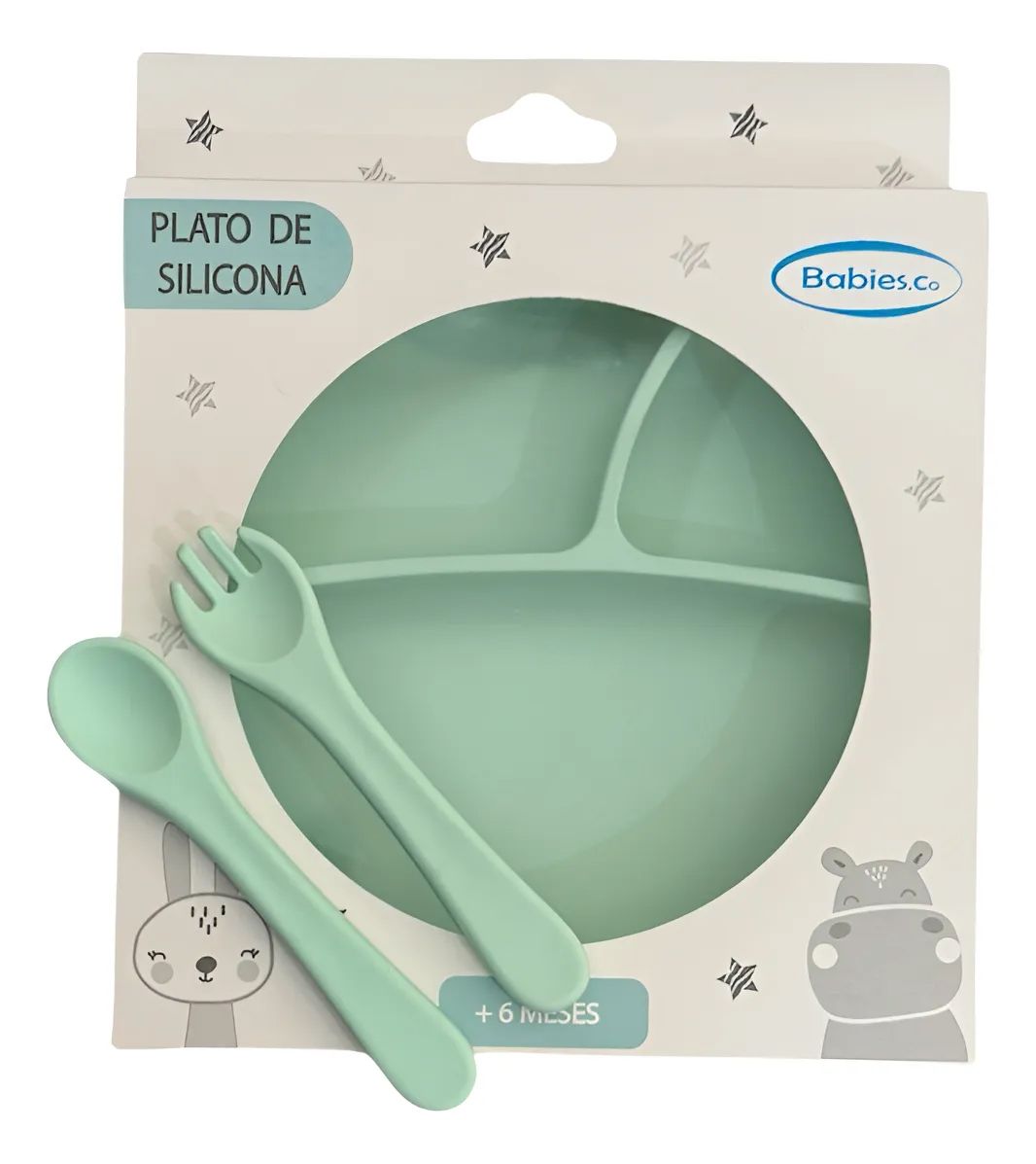Plato De Silicona Con Divisiones + Cubiertos
