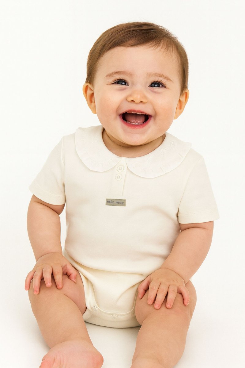 Body De Algodon Pañalero Manga Corta Cuello con Broderie