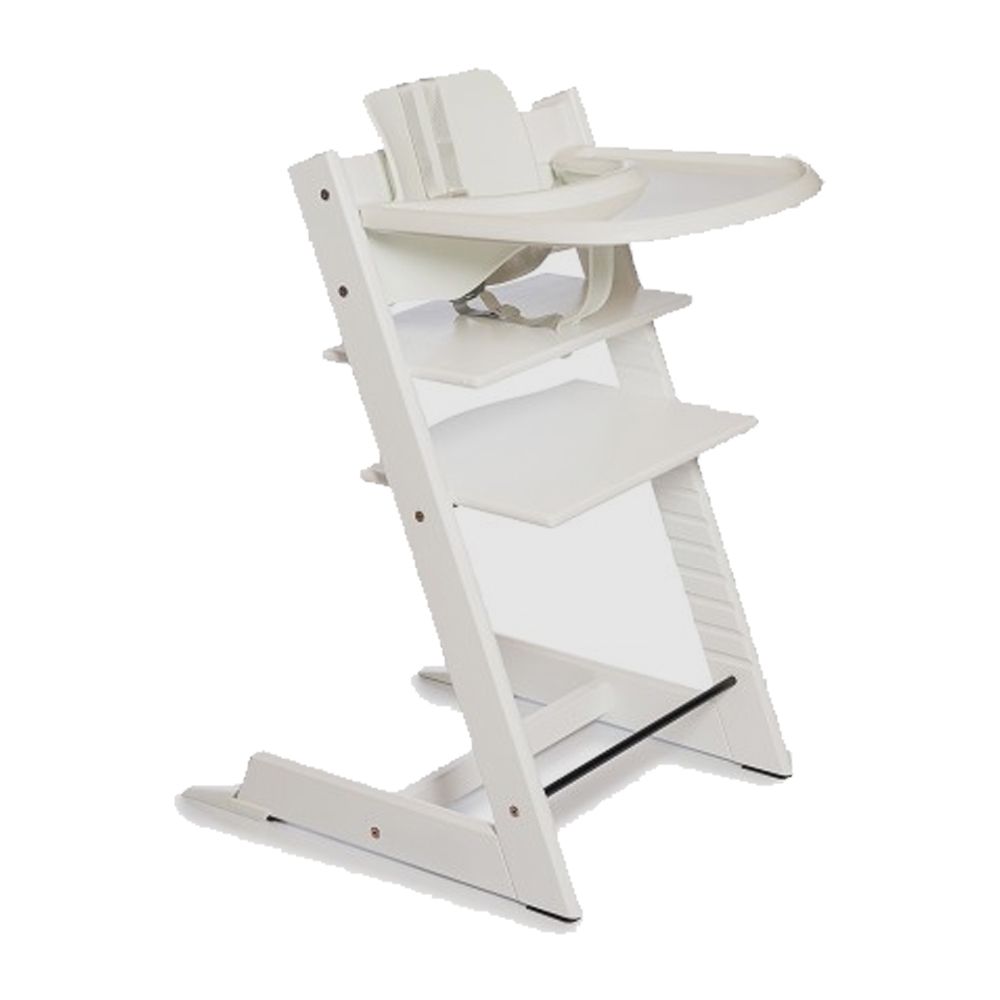 Silla Evolution - Silla de Comer de Madera Evolutiva con Bandeja, Respaldo, Set Bebé y Cinturón de 5 Puntos - BLANCA