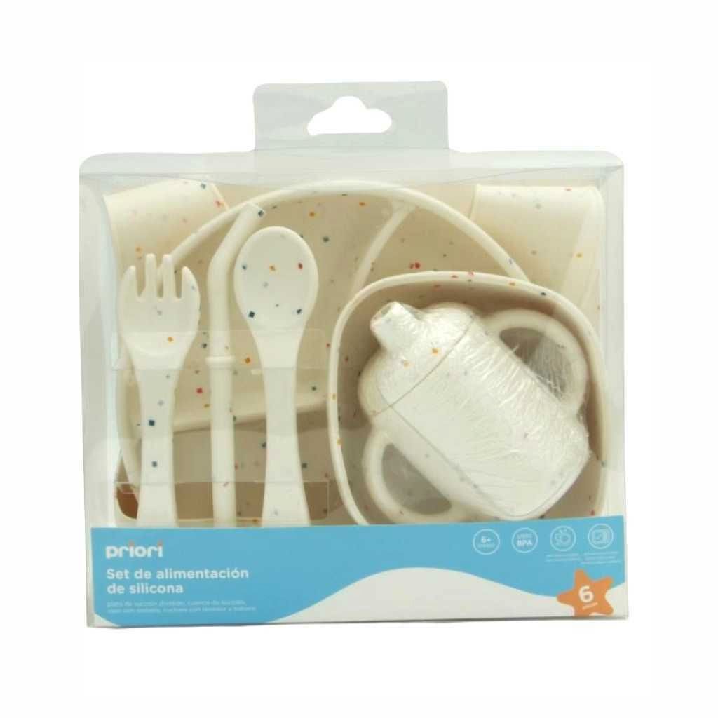 Set De Alimentacion De Silicona - Plato Divisorio Con Sopapa, Bowl Con Sopapa, Vaso Con Sorbete, Babero, Tenedor Y Cuchara