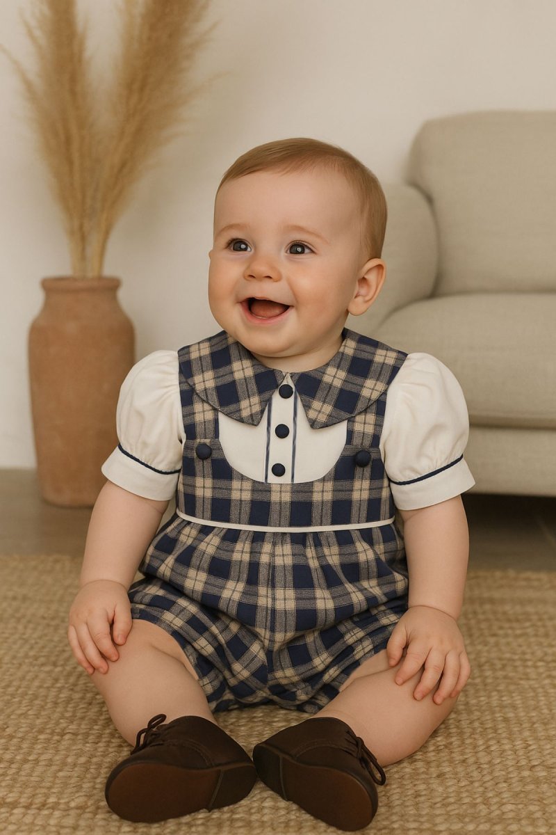 Conjunto Bautismo Jardinero a Cuadro y Camisa Lisa