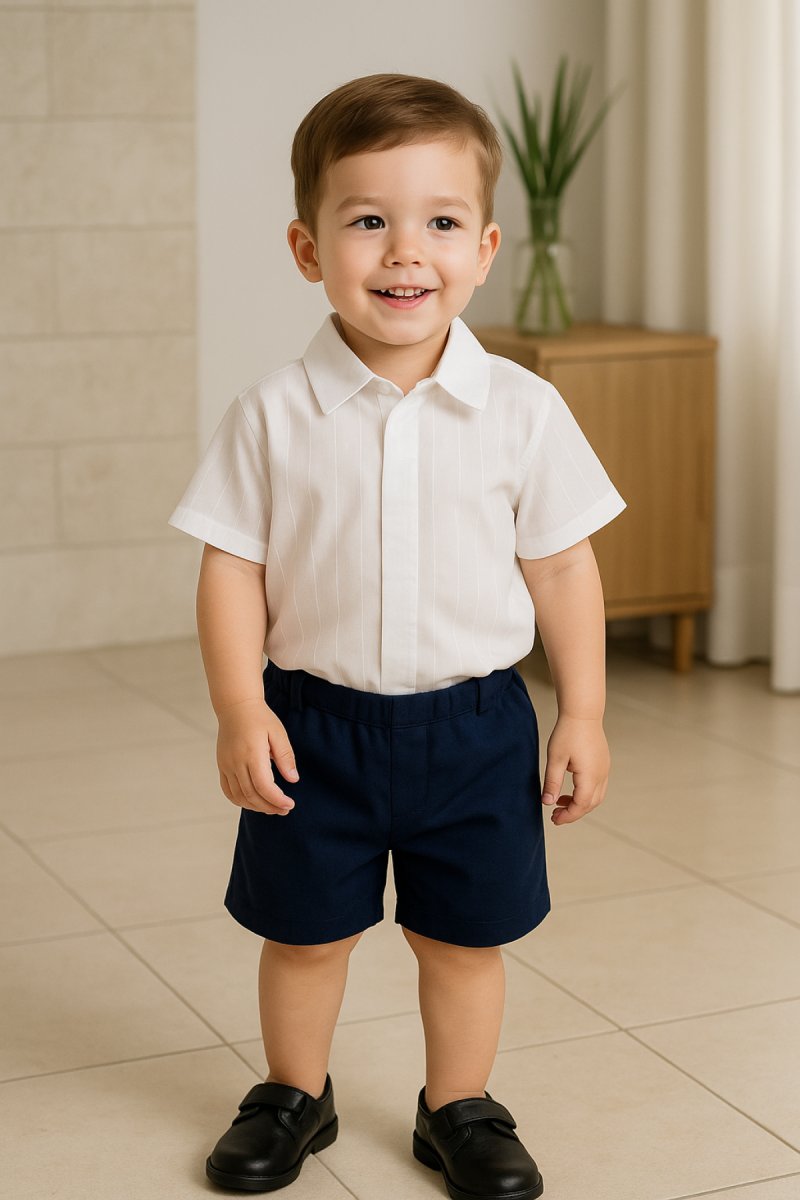 Conjunto Bautismo Bermuda Ceolon y Camisa Labrada