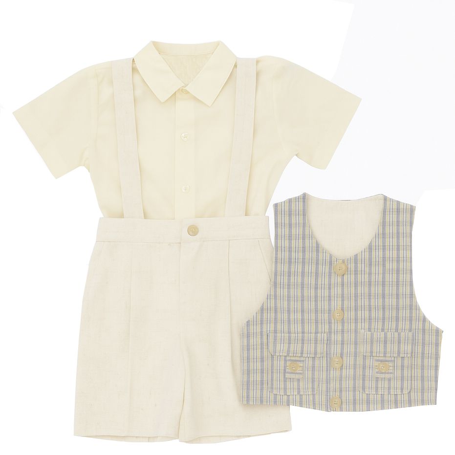 Conjunto Bautismo 3 Pieza Bermuda Camisa Manga Corta y Chaleco