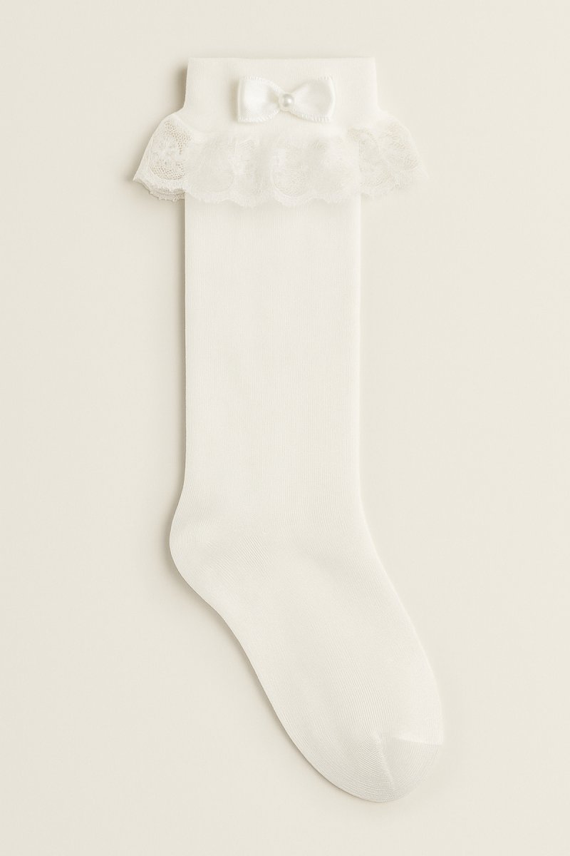 Media Multifilamento Tubo  Con Puntilla y Moño