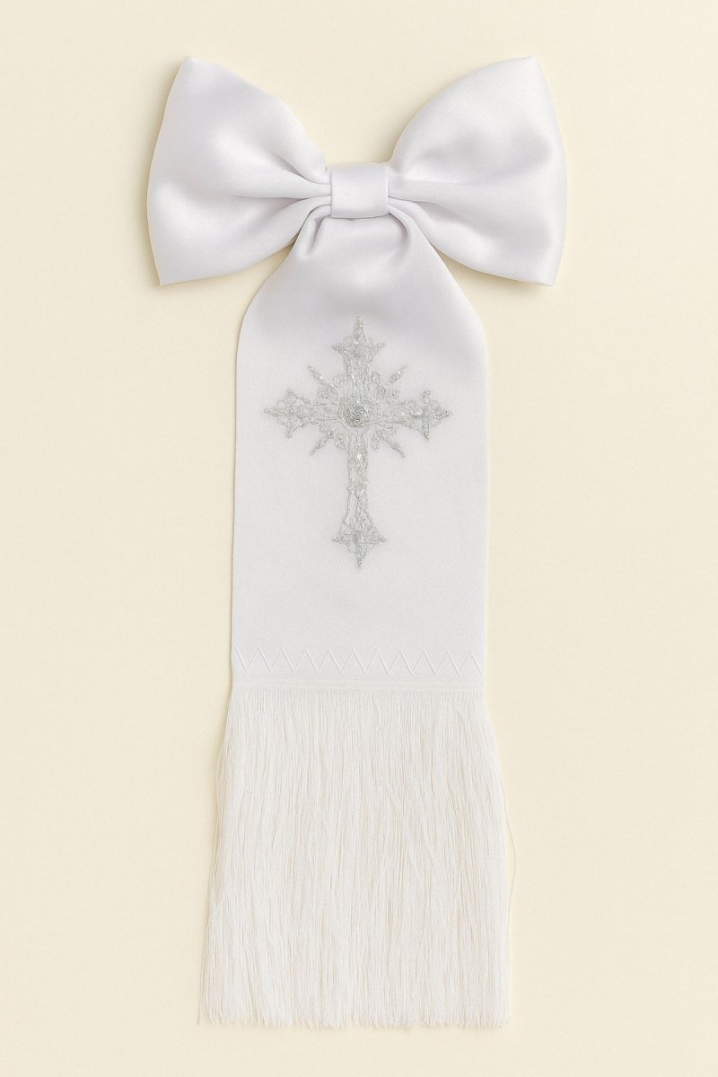 Brazal Comunion Piel Angel Con Cruz Bordada Lurex