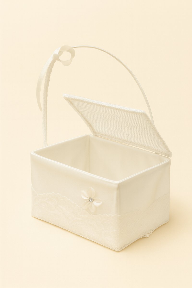Canasta Comunion Rectangular De Tull y  Apliques De Flores