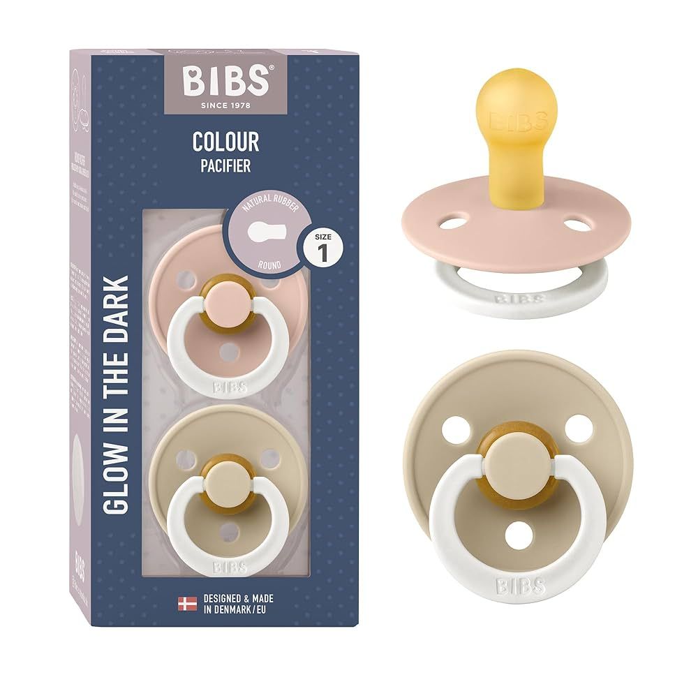 Chupete Bibs Colour Pacifier x 2 - Blush Glow / Vanilla Glow - Tetina De Caucho Natural - Latex - 0 - 6 Meses - Brilla En La Oscuridad
