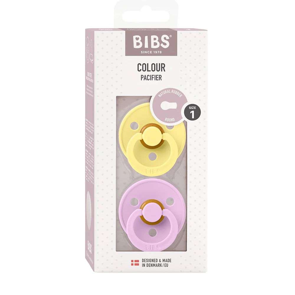 Chupete Bibs Colour Pacifier x 2 - Sunshine/Violet Sky - Tetina De Caucho Natural - Latex - 0-6 Meses