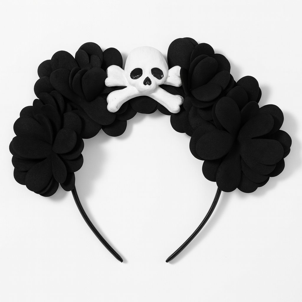 Vincha Con Calavera Y Flores - Goma Eva - Accesorio Disfraz Halloween
