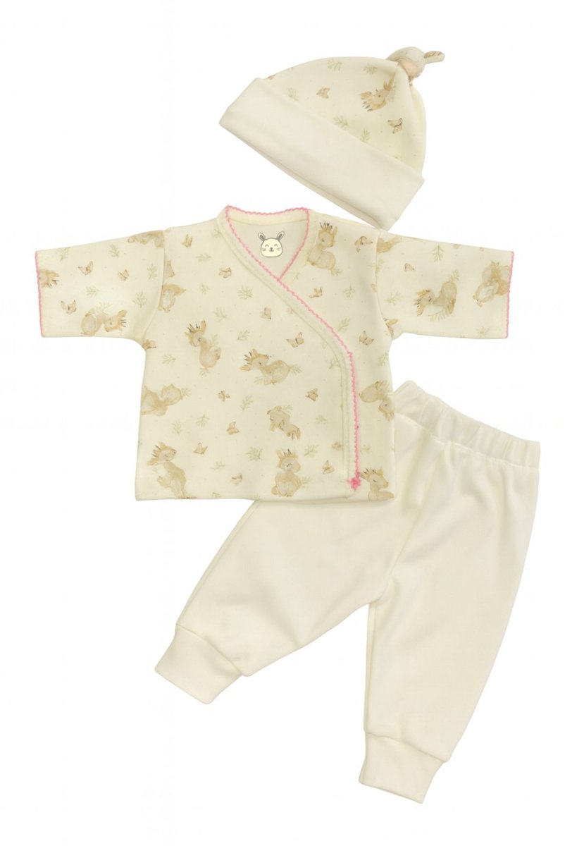 Conjunto Ajuar Nacimiento Medio Osito Sin Pie - Batita Manga Corta y Gorro