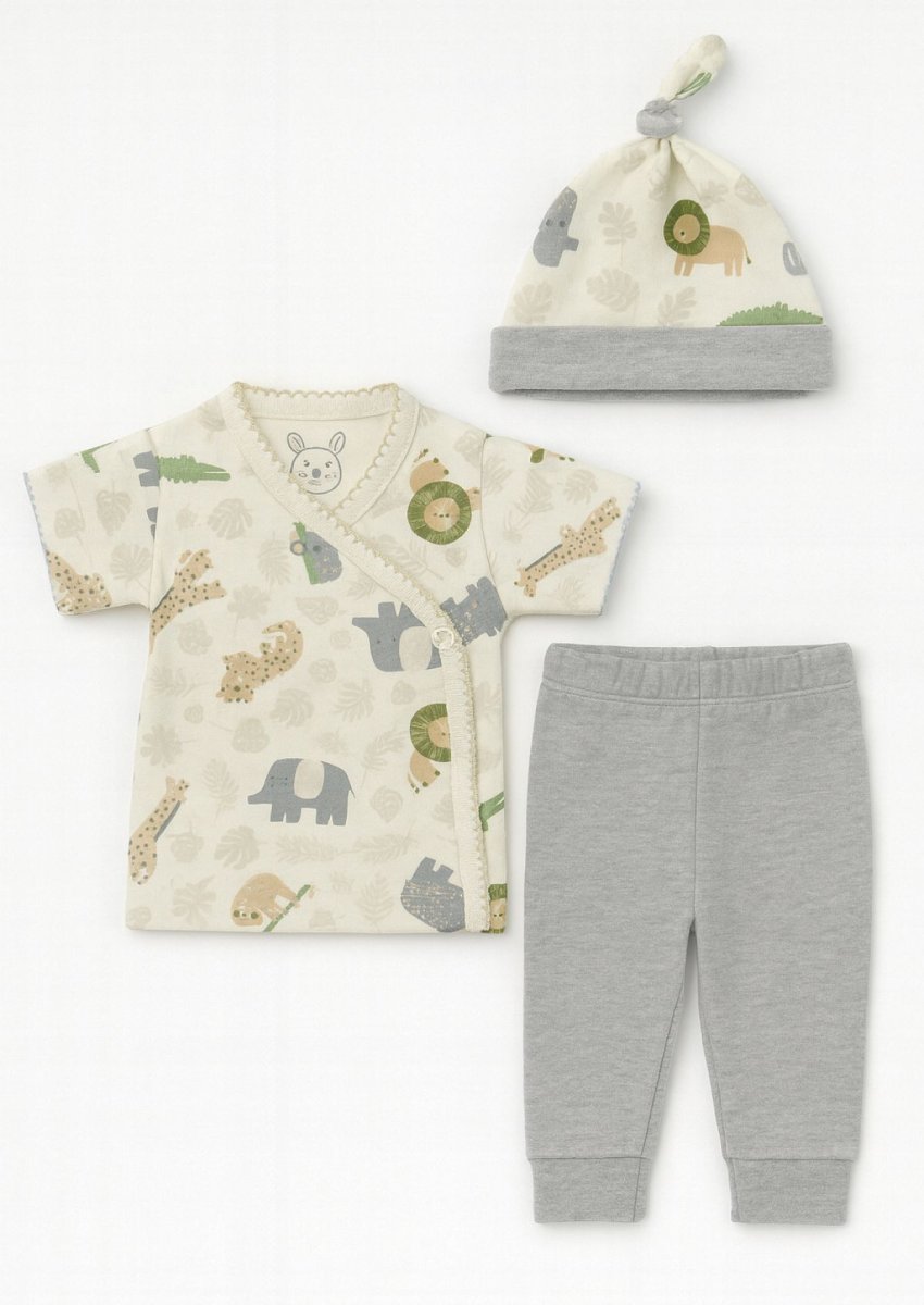 Conjunto Ajuar Nacimiento Medio Osito Sin Pie - Batita Manga Corta y Gorro