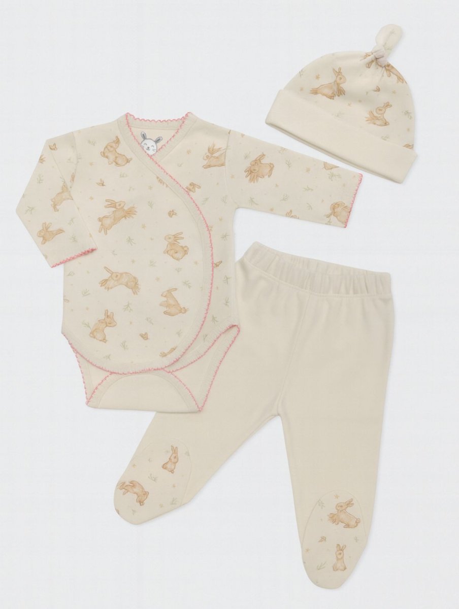 Ajuar Nacimiento Medio Osito Sin Pie - Body Manga Corta y Gorro