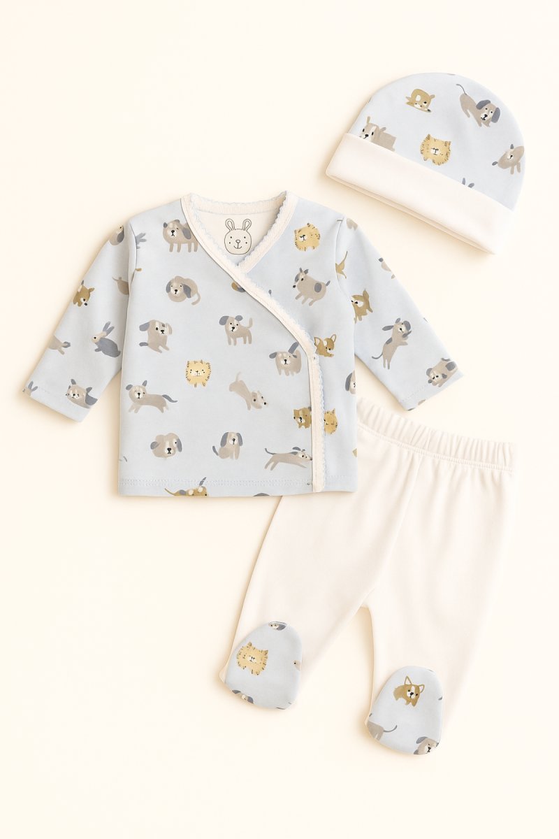 Conjunto Ajuar Nacimiento Medio Osito Con Pie - Batita Manga Larga y Gorro