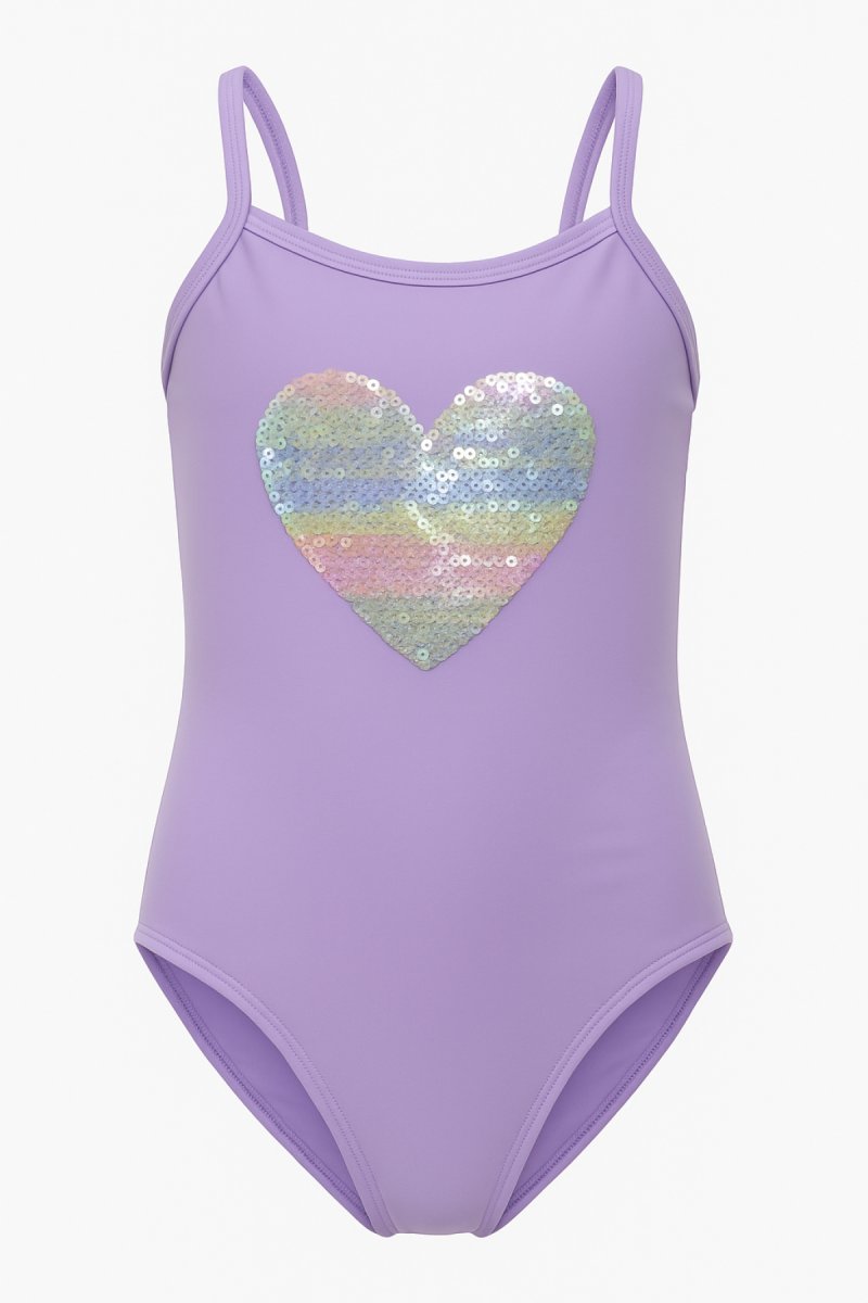 Malla Entera Lisa con Corazon de Lentejuelas Bordadas Forrada