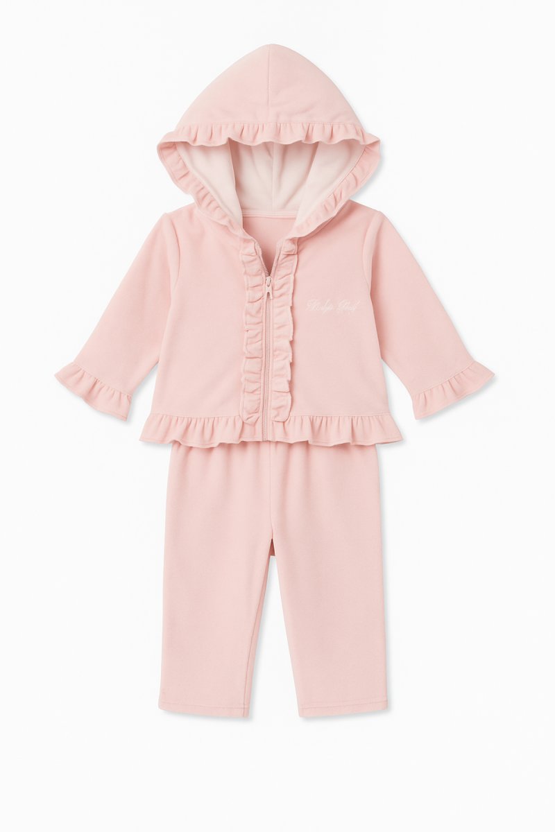 Conjunto Plush Campera Con Volados y Pantalon