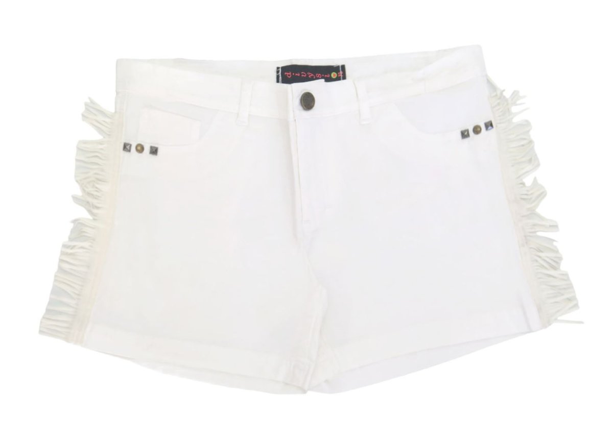 Short de gabardina con flecos y Tachas