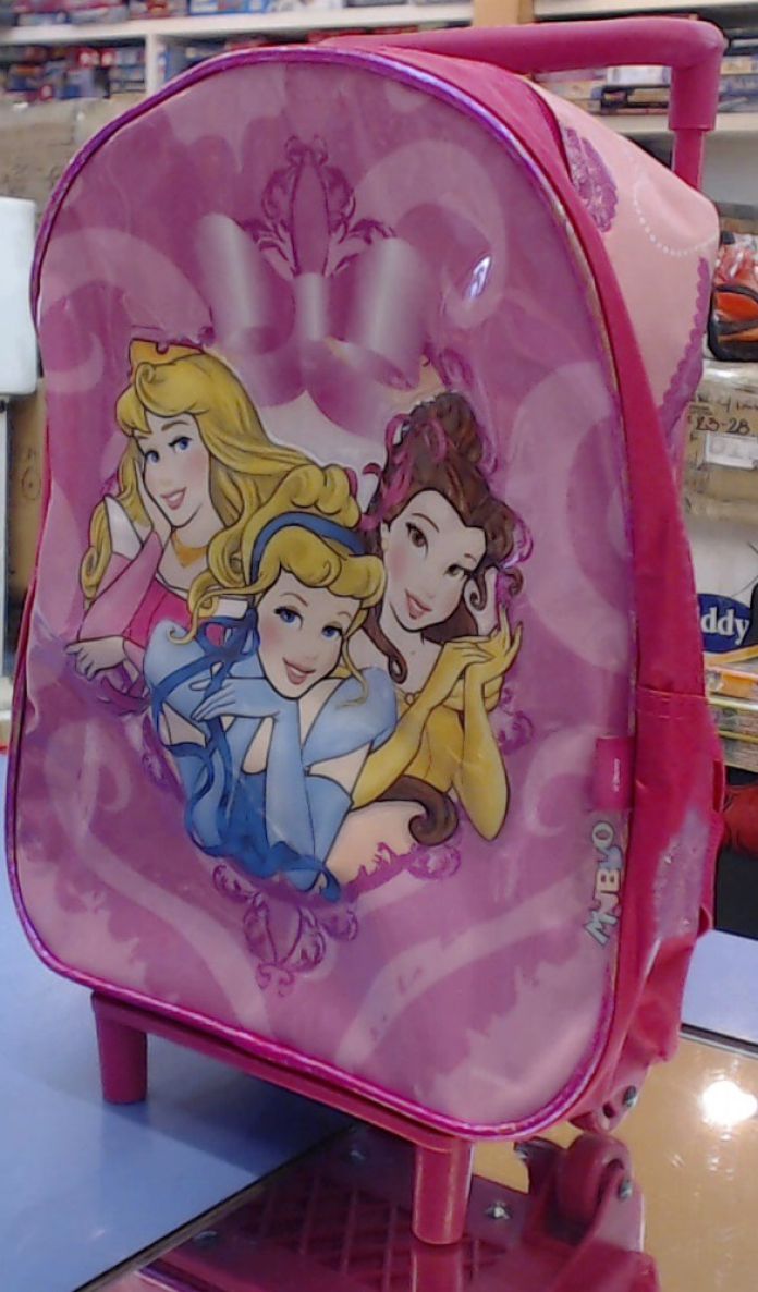 Mochila Princesas con carro 12 dice princess en brillante en una de las correas