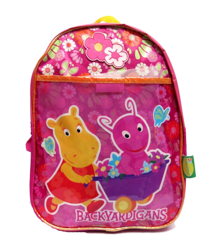 Mochila de Espalda Backyardigans 2 flores de goma arriba, bolsillo frontal ilustrado vinilico
