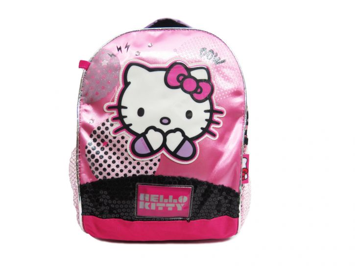 Mochila espalda Hello Kitty bordes plateados cara en relieve vinilico