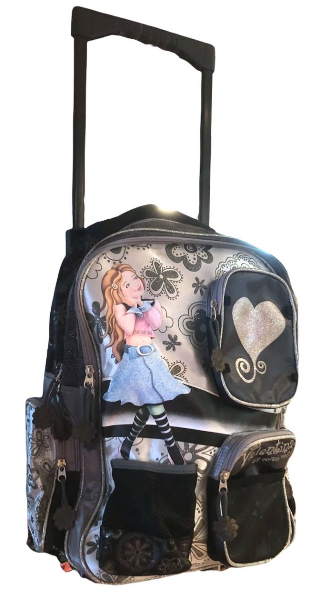 Mochila de Valentina con carro Gris/plateada/Negro mediana Bolsillo con corazon