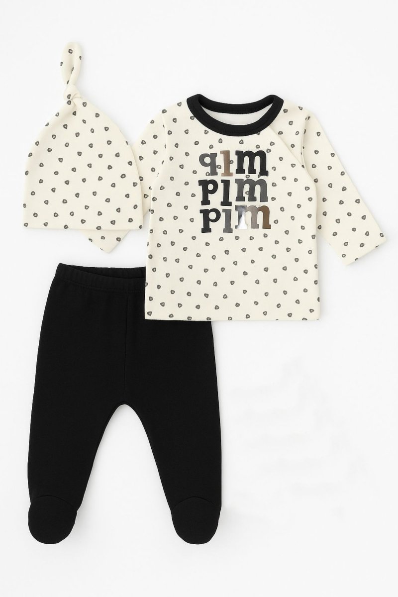 Conjunto Algodon Remera Estampada Corazon Pantalon  Gorro