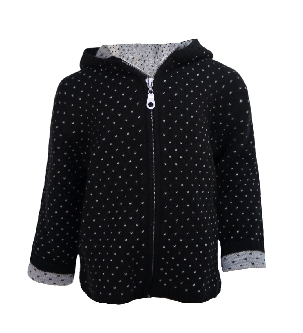 Campera Tejida con Cierre y capucha Bordado Corazones Chicos