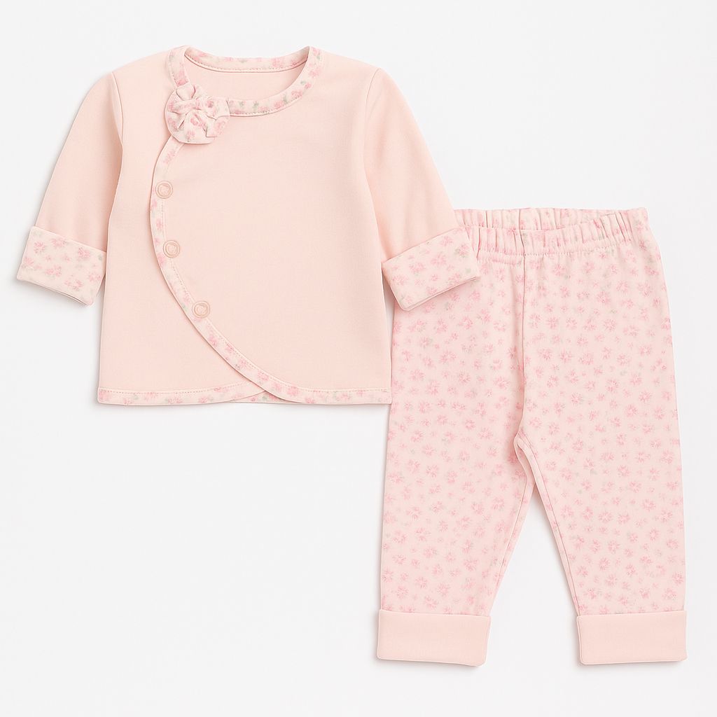 Conjunto Algodon Reversible Campera y Pantalon Sin Pie Estampado de Corazones o Flores