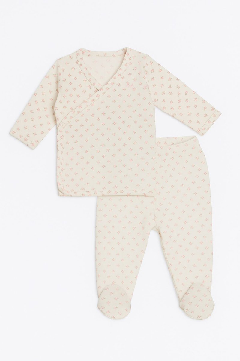 Conjunto Algodon 2 Piezas Batita Cruzada Panton Con Pie Estampado