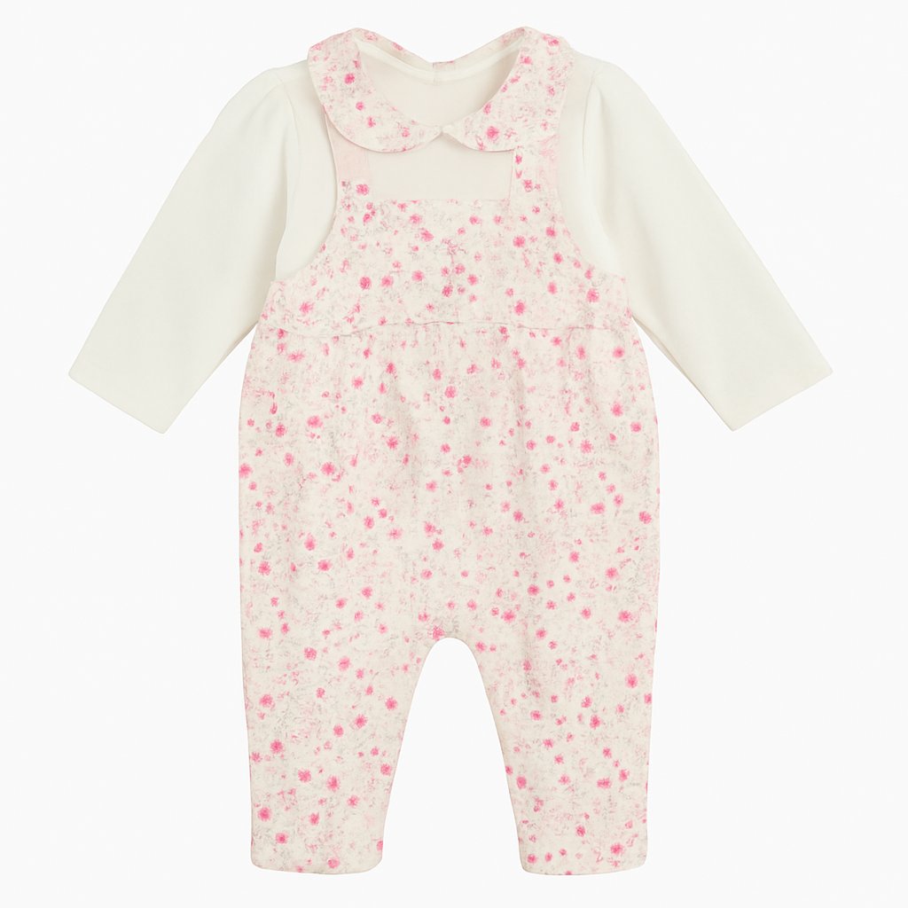 Jardinerito Algodon Con Manga Larga Estampado De Flores