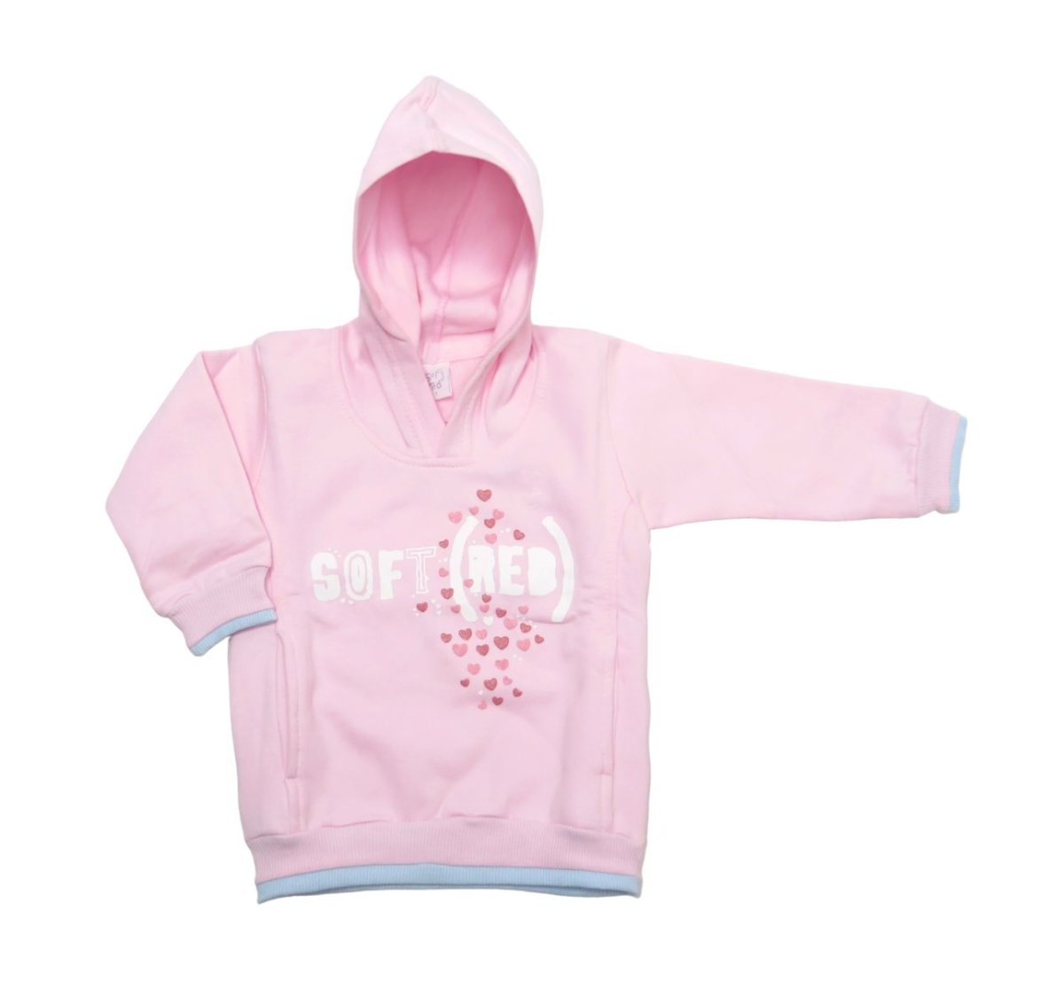 Buzo Frizado Estampado Corazones y Glitter con Capucha y Bolsillo