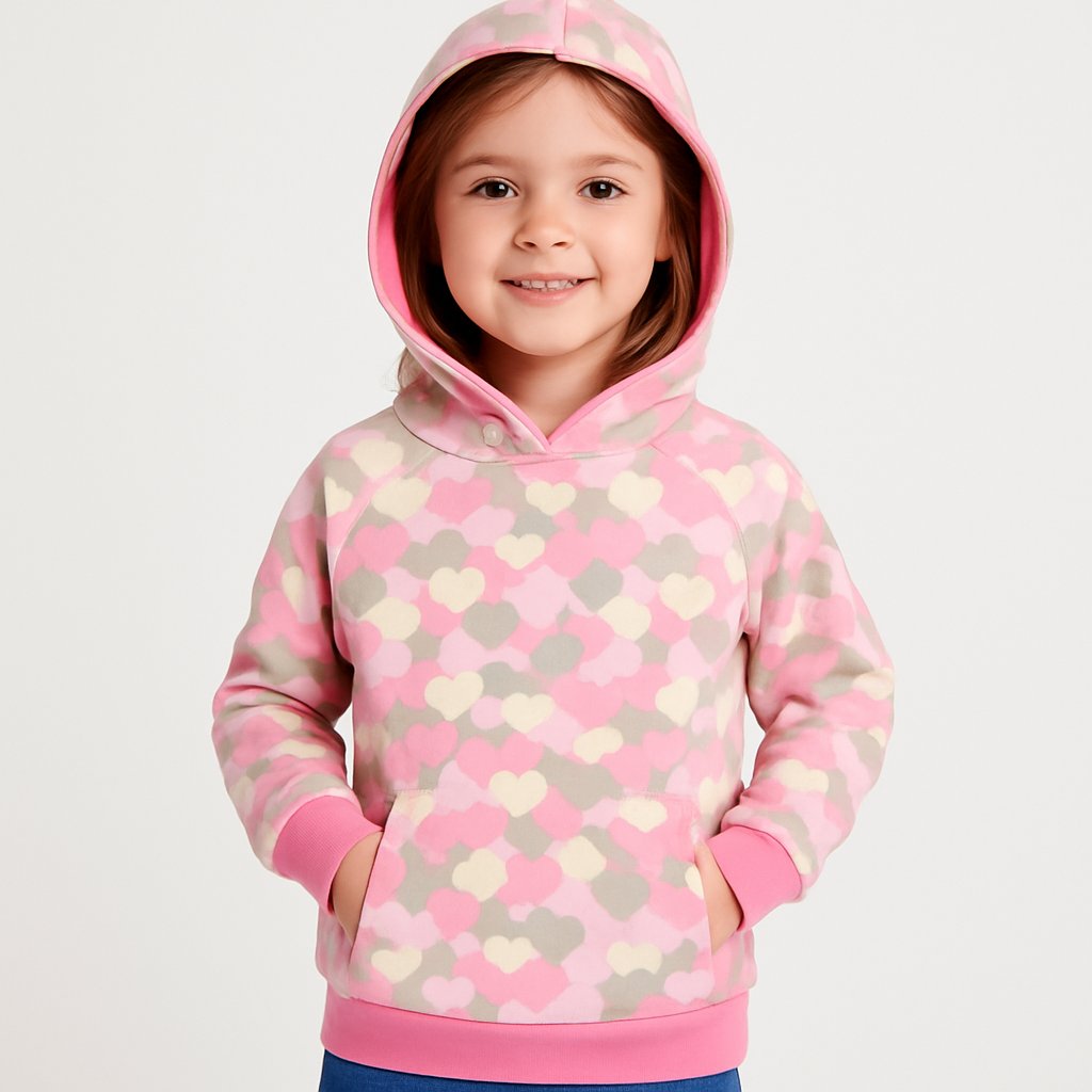 Buzo Frizado  Estampado con Corazones con Capucha Forrada