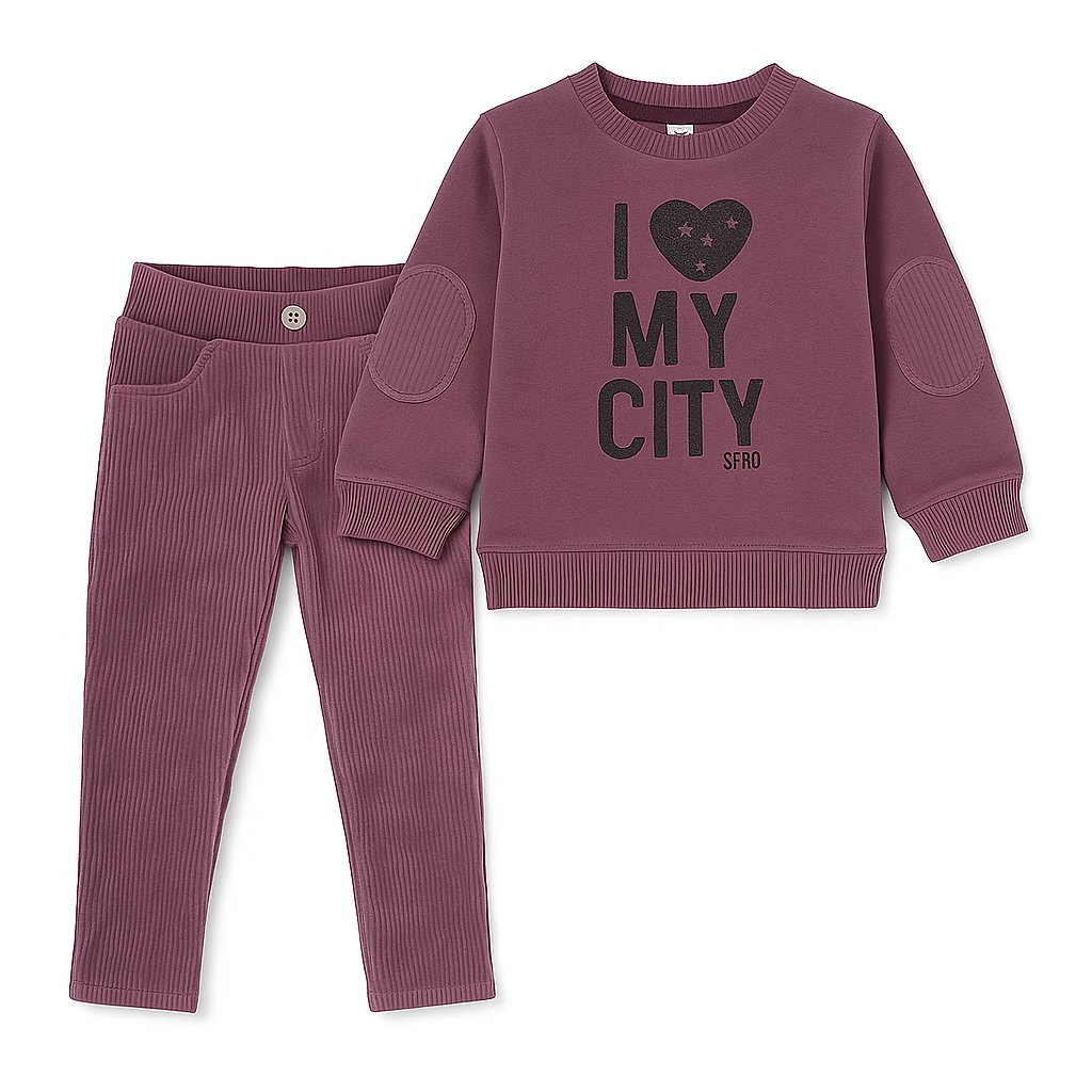 Conjunto Jogging de Buzo Plush Estampado Corazon y Pantalon