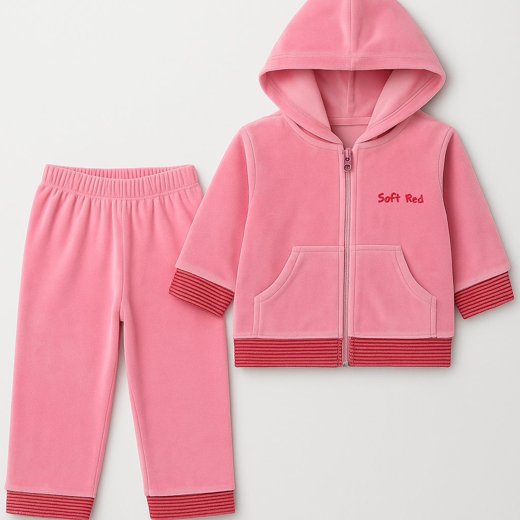 Conjunto Plush Campera Con Puño Rayado y Pantalon