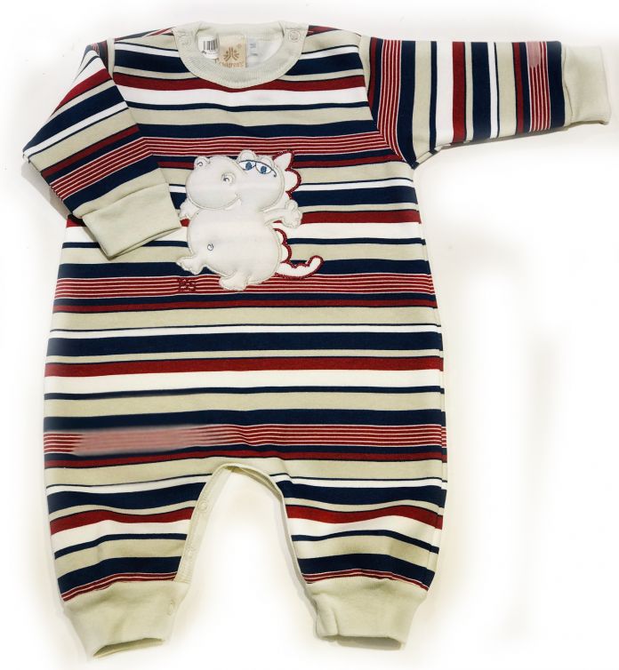 Enterito Frisado Estampado Rayado y Dinosaurio Bordado