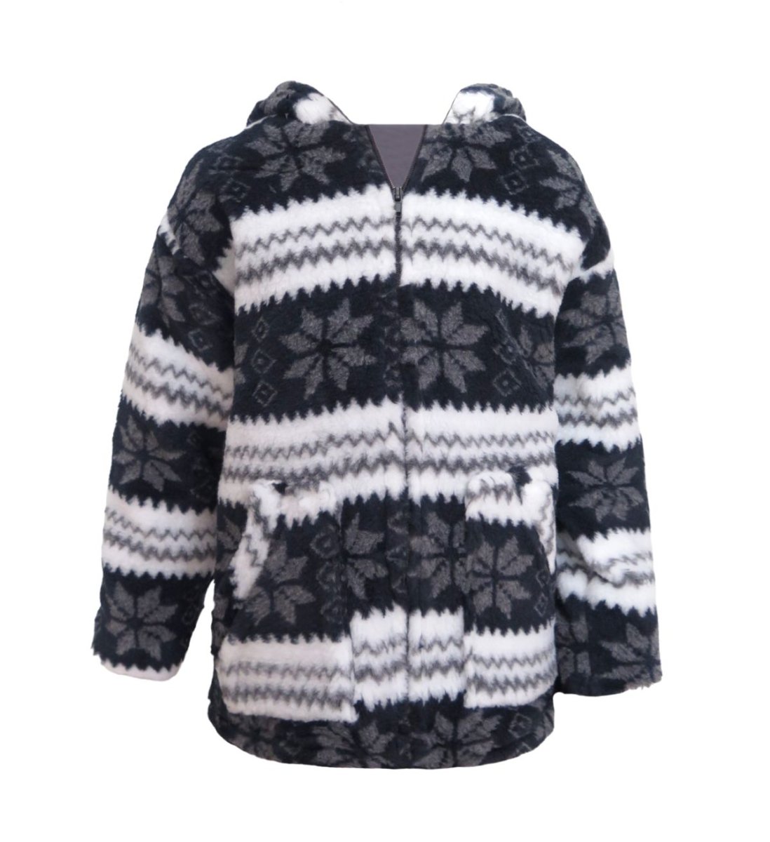 Campera Polar Piel Estampada Hojas y Zig Zag