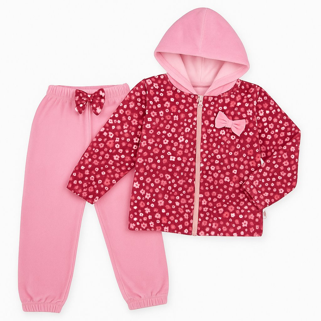Conjunto Plush Campera Floreada y Pantalon