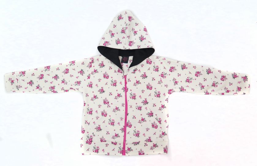 Campera Nena de Algodon Frizado con Capucha Estampado Floreado