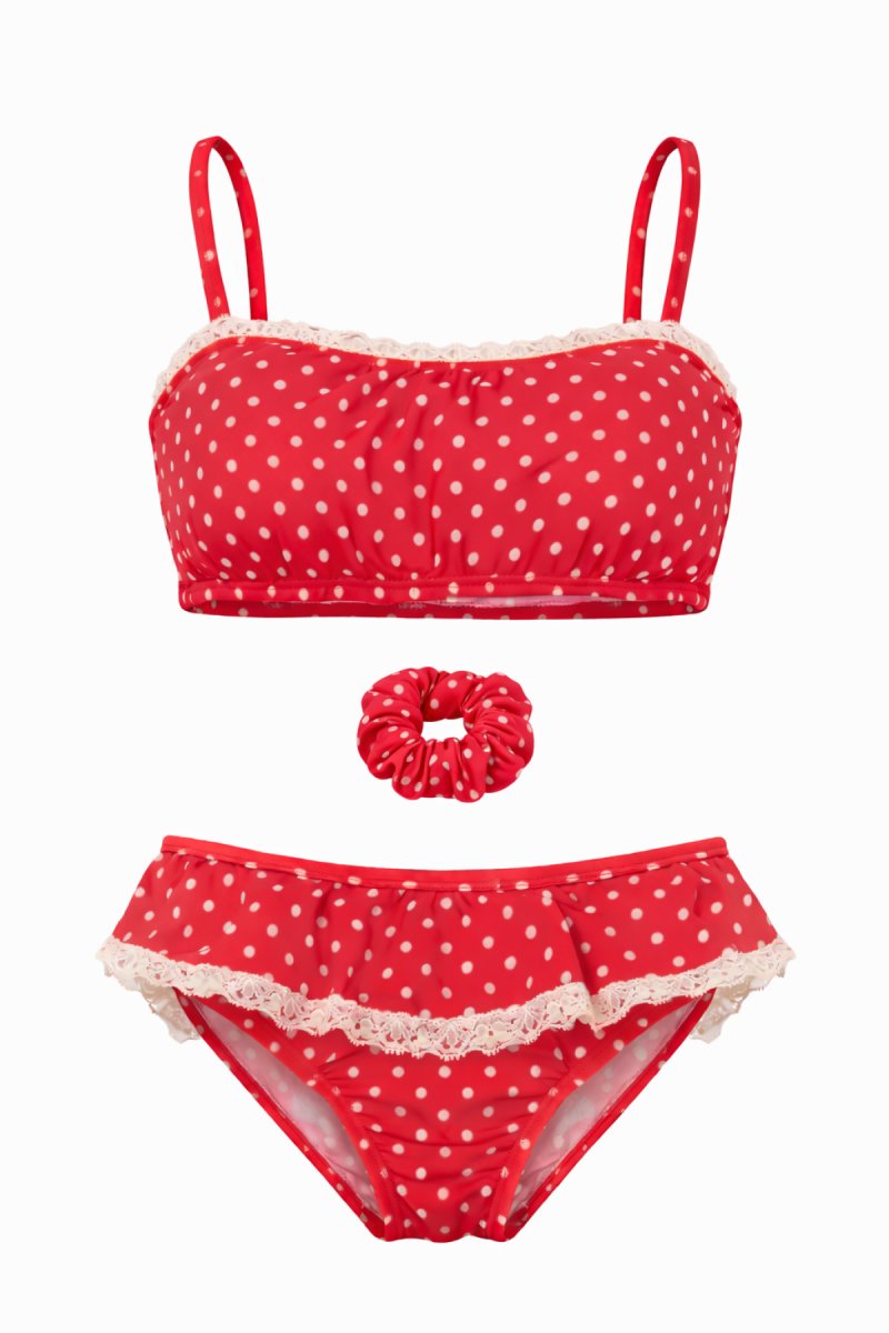 Bikini Malla 2 piezas Estampado Lunares con Volado