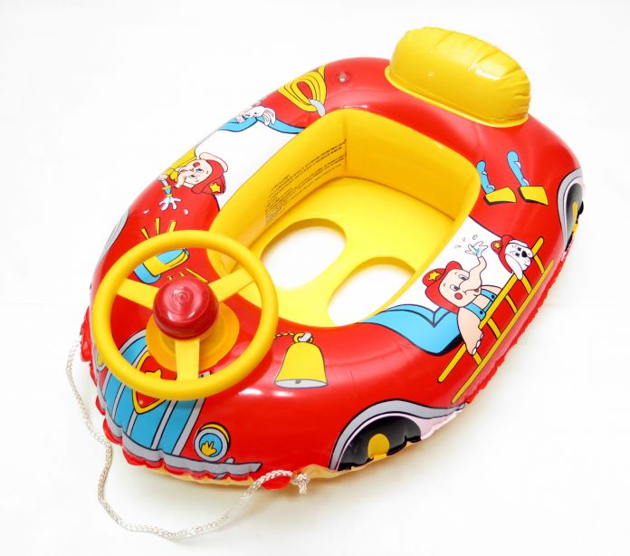 BABY BOAT Inflable Botecito con Volante Decorado Con BOCINA 9-24 MESES, MAX 13 kg