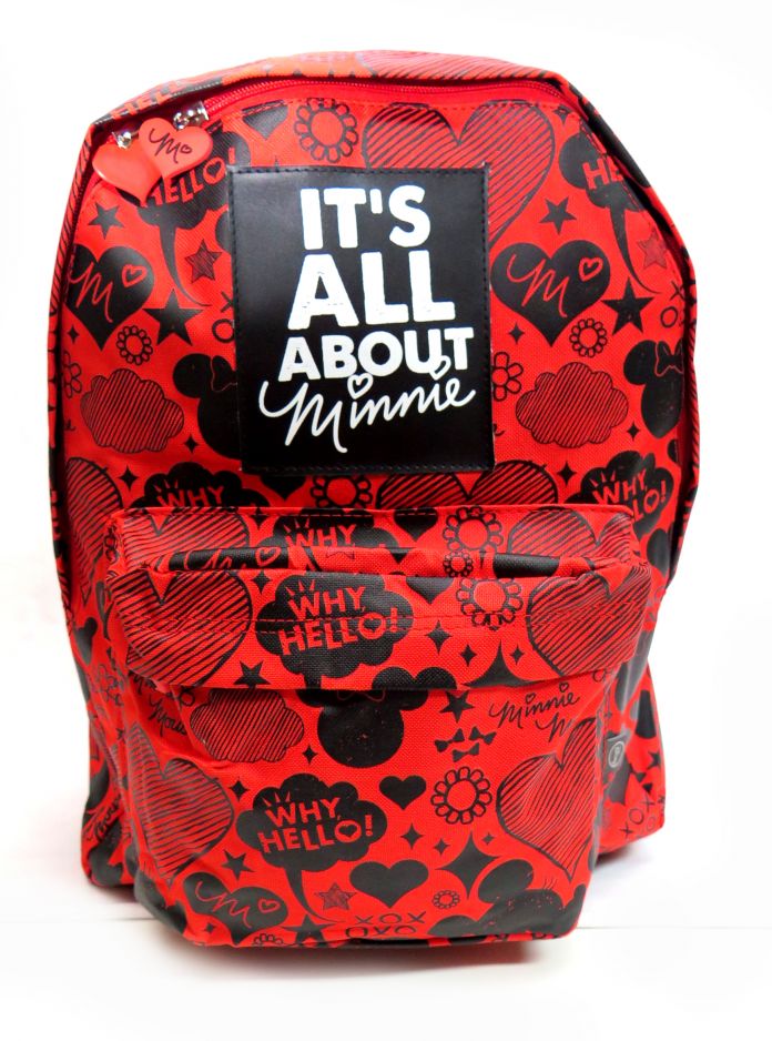 Mochilas grande 17 pulgadas Minnie roja y fucsia o blanca y rosa espalda dice its all about minnie