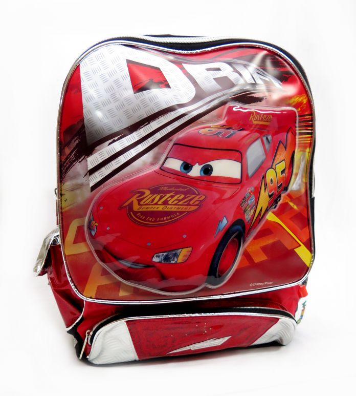 mochila cars  grande espalda con rayo mc queen en relieve fondo dice drift borde plateado