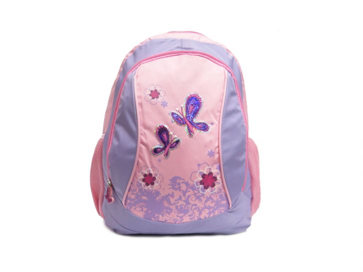 Mochila grande Espalda lila rosa con mariposas bordadas con lentejuelas