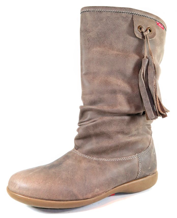 Bota Cuero Arrugada Con Fleco