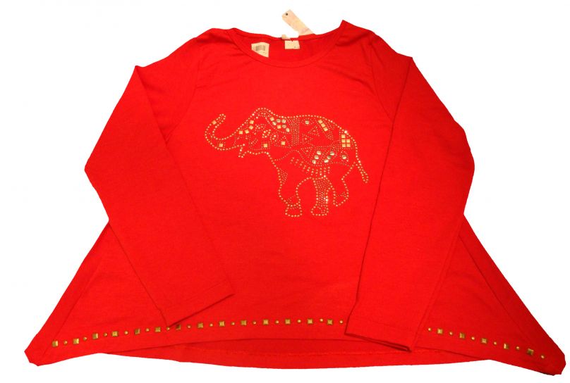 Remera Manga Larga de Modal con Tachas en Forma de Elefante