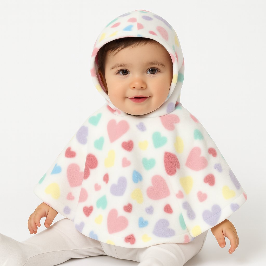Capita Poncho de Polar con Corazones de Bebe