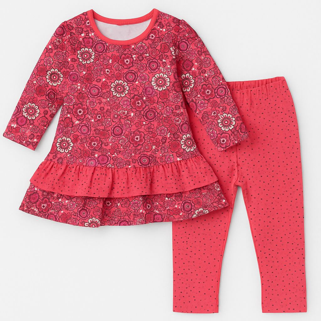 Conjunto Algodon Remera Manga Larga Y Pantalon Sin Pie Estampado Floreado