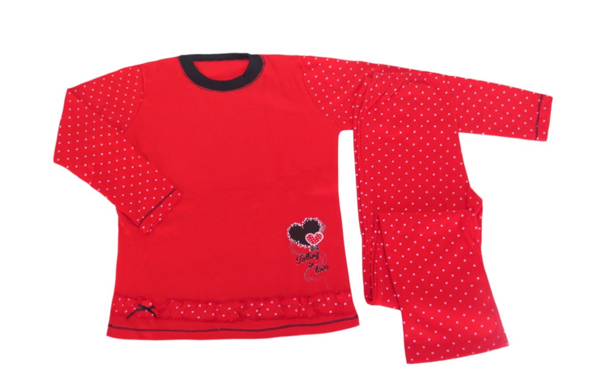 Pijama Invierno Remera Manga Larga con Volados y Pantalon Estampados con Lunares